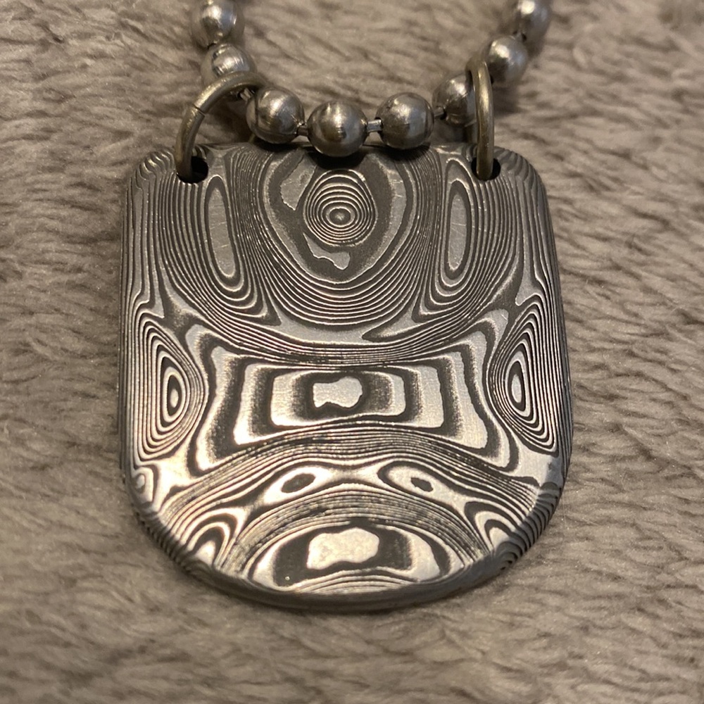 OOAK EUC Damascus Steel pendant on chain